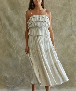 BT Maven Linen Tiered Midi Skirt