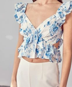 DO + BE COLLECTION TOPS Fine Tune Floral Cutout Ruffle Top
