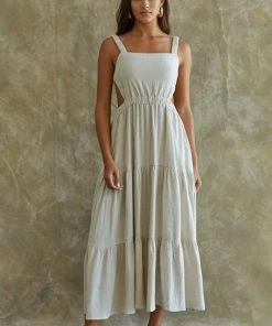 BT Celia Linen Open Back Midi Dress