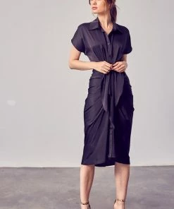 DO + BE COLLECTION BEST SELLERS Just A Dream Satin Tie Front Midi Dress