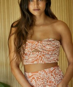 BT Sea La Vie Eyelet Tube Crop Top - Rust