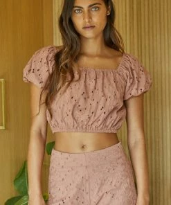 BT BEST SELLERS Kesha Cotton Eyelet Puff Sleeve Crop Top