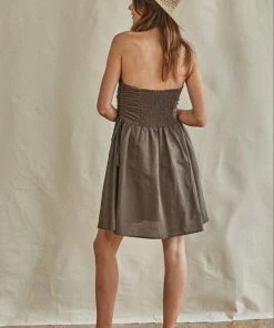 BT Imelda Linen Blend Strapless Pleated Dress