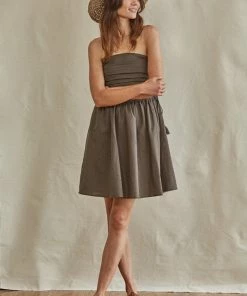 BT Imelda Linen Blend Strapless Pleated Dress