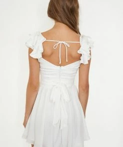 ONE & ONLY COLLECTIVE BRIDAL Call Me Angel Satin Ruffle Dress - White