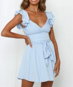 ONE & ONLY COLLECTIVE Call Me Angel Satin Ruffle Dress - Blue