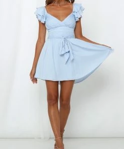 ONE & ONLY COLLECTIVE Call Me Angel Satin Ruffle Dress - Blue