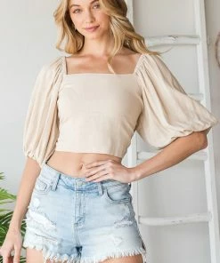 HEY SON TOPS Tanya Reversible Linen Tie Crop Top- Oatmeal 18 HEY SON TOPS Tanya Reversible Linen Tie Crop Top- Oatmeal