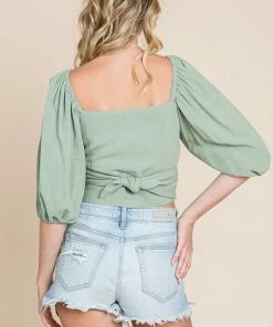 HEY SON TOPS Tanya Reversible Linen Tie Crop Top- Green Tea 21 HEY SON TOPS Tanya Reversible Linen Tie Crop Top- Green Tea