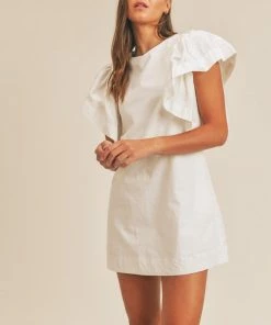 MABLE Karinne Cotton Ruffle Sleeve Mini Dress