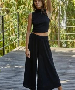 BT Someday Soon Ribbed Wide Leg Pants - Black