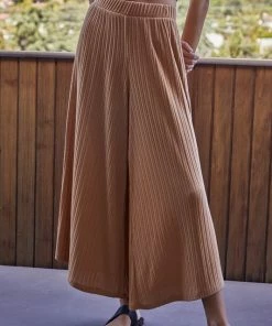 BT Someday Soon Ribbed Wide Leg Pants - Camel
