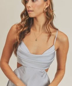 MABLE Tatiana Satin Cowl Neck Cutout Dress DRESSES 26 MABLE Tatiana Satin Cowl Neck Cutout Dress DRESSES