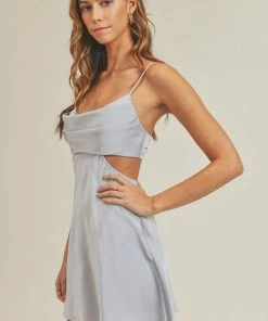 MABLE Tatiana Satin Cowl Neck Cutout Dress DRESSES 24 MABLE Tatiana Satin Cowl Neck Cutout Dress DRESSES