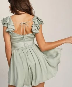 ONE & ONLY COLLECTIVE DRESSES Call Me Angel Satin Ruffle Dress - Pistachio
