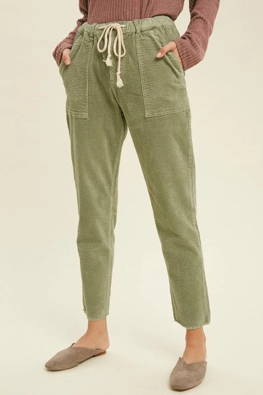 WL Karissa Drawstring Corduroy Pocketed Pants - Olive 8 WL Karissa Drawstring Corduroy Pocketed Pants - Olive