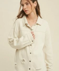 WL Well Worn Distressed Denim Jacket - Ecru