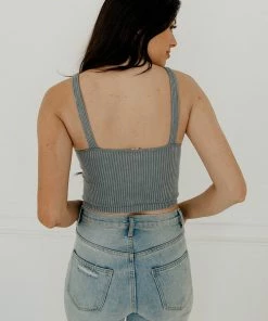 WL Carsyn Padded Ribbed Cropped Tank - Blue TOPS