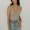 WL Carsyn Padded Ribbed Cropped Tank - Champagne