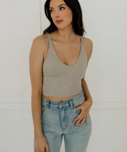 WL Carsyn Padded Ribbed Cropped Tank - Champagne