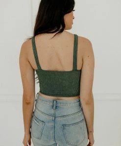 WL Carsyn Padded Ribbed Cropped Tank - Green