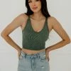 WL Carsyn Padded Ribbed Cropped Tank - Green