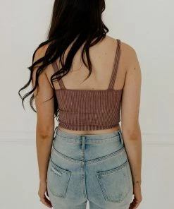 WL TOPS Carsyn Padded Ribbed Cropped Tank - Red Bean