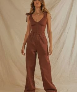 PEPPERMAYO Parisian Life Linen Bustier Crop - Chocolate Brown TOPS