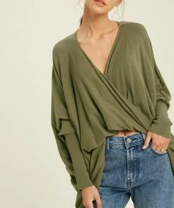 BT Josephine Twist Front Knit Top - Olive