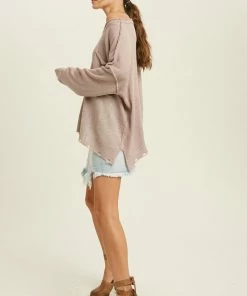 WL TOPS Bessie Distressed Pocketed Knit Sweater