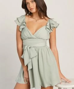 ONE & ONLY COLLECTIVE DRESSES Call Me Angel Satin Ruffle Dress - Pistachio