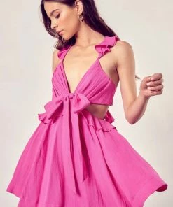 DO + BE COLLECTION Aleena Ruffle Cut Out Dress - Hot Pink