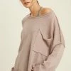WL TOPS Bessie Distressed Pocketed Knit Sweater