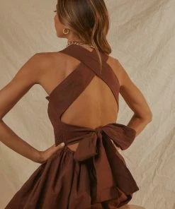 PEPPERMAYO DRESSES European Towns Linen Mini Dress - Chocolate Brown