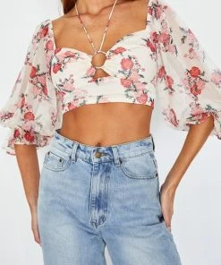 ONE & ONLY COLLECTIVE Coming Up Roses Tie Floral Crop Top TOPS