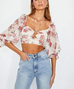 ONE & ONLY COLLECTIVE Coming Up Roses Tie Floral Crop Top TOPS