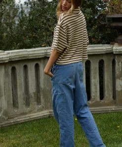 BT BEST SELLERS League Striped Collared Knit Top- Mocha