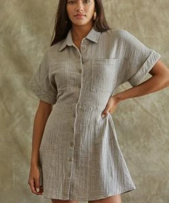 BT DRESSES Sarabeth Structured Button Down Linen Dress