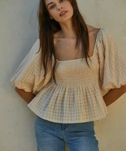 BT TOPS Sugar Cotton Smocked Babydoll Top