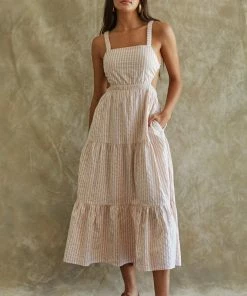 BT Afternoon Tea Striped Open Back Midi Dress