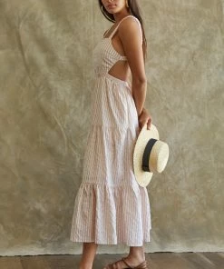BT Afternoon Tea Striped Open Back Midi Dress