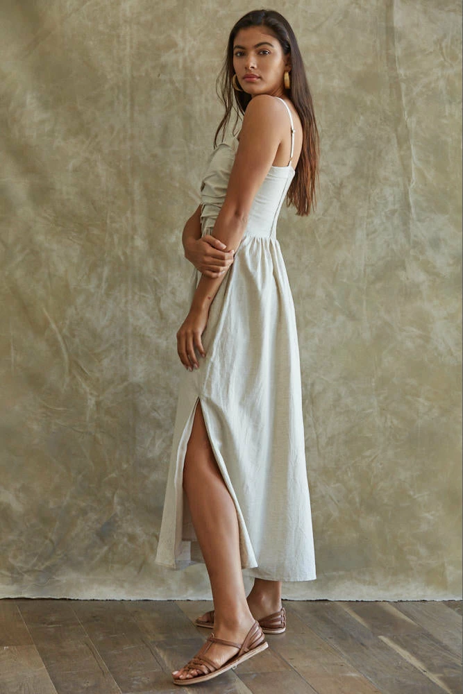 BT Porter Linen Gathered Pocketed Midi Dress 10 BT Porter Linen Gathered Pocketed Midi Dress