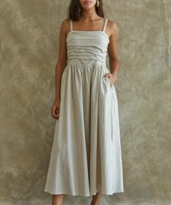 BT Porter Linen Gathered Pocketed Midi Dress 19 BT Porter Linen Gathered Pocketed Midi Dress