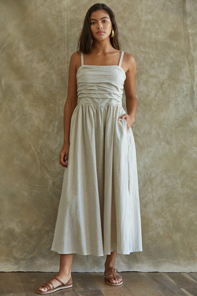 BT Porter Linen Gathered Pocketed Midi Dress 9 BT Porter Linen Gathered Pocketed Midi Dress