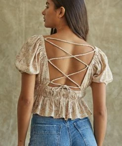 BT Watch Me Blossom Puff Sleeve Crop Top