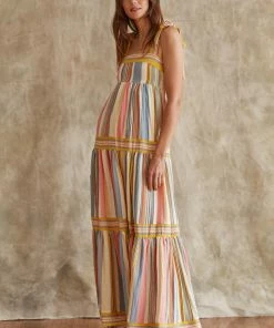 BT BUMP FRIENDLY Merry Meadow Striped Tiered Maxi Dress