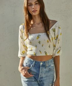 BT BEST SELLERS Lemon Zest Smocked Crop Top