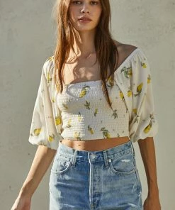 BT BEST SELLERS Lemon Zest Smocked Crop Top