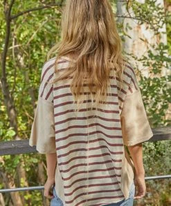 BT Bobbi Henley Striped Button Down Tee