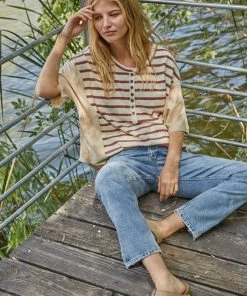 BT Bobbi Henley Striped Button Down Tee